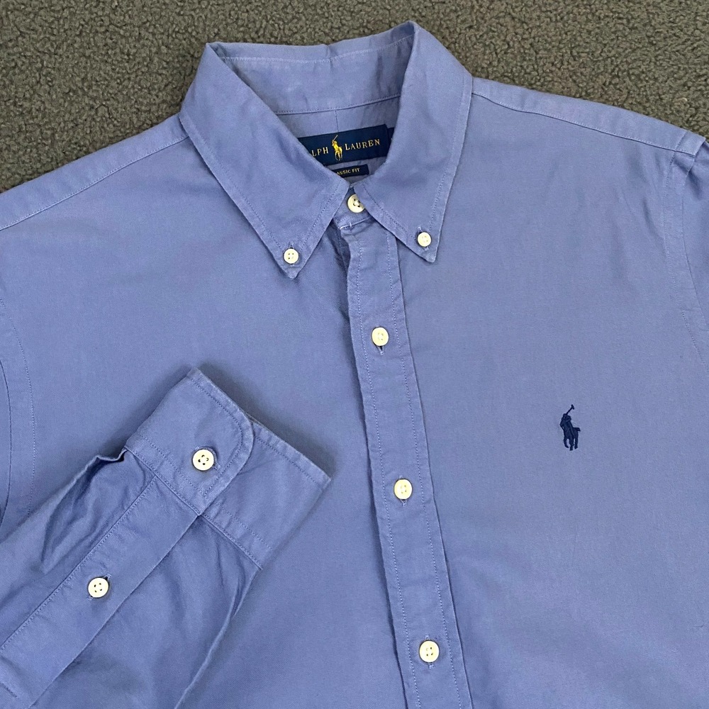 Ralph Lauren Shirt Men Large Blue Classic Fit OCBD Button Down Oxford Cloth Pony